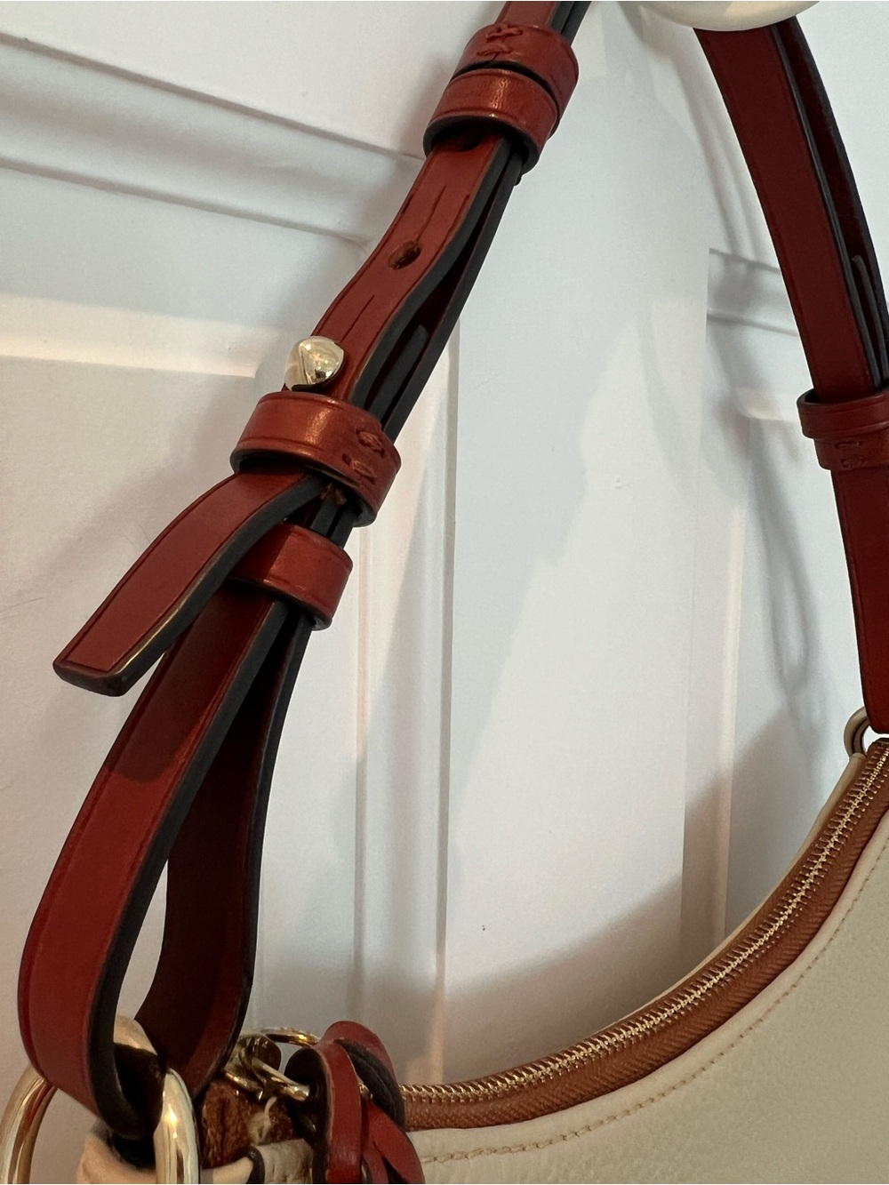 Dooney & Bourke Cream Pebble Leather Crossbody with Brown Trim - Picture 11 of 14
